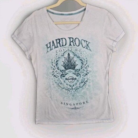 Hard Rock Cafe Tops - Hard Rock Couture T-shirt Tee Womens L Singapore Crown Graphic White Green
